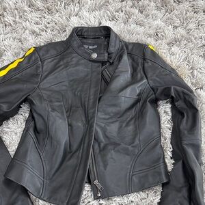 Harley-Davidson Black Leather Jacket with Yellow Stripes